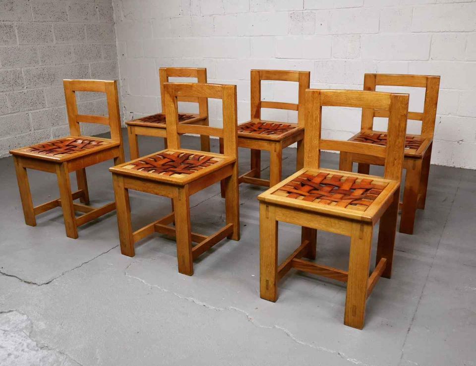  oak and leather brutalist chairs (SOLD)